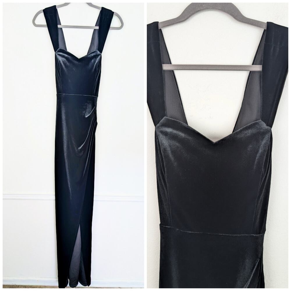 Vintage Next Up Maxi Velvet Ruched Cross Over 90s Dark Romantic Black Size 12